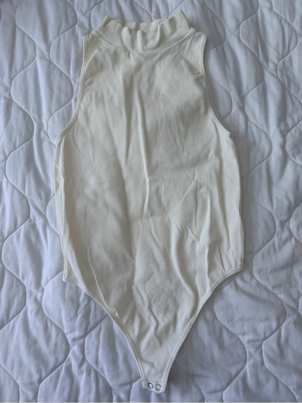 Cream Ribbed Mock-Neck One-Piece Bodysuit